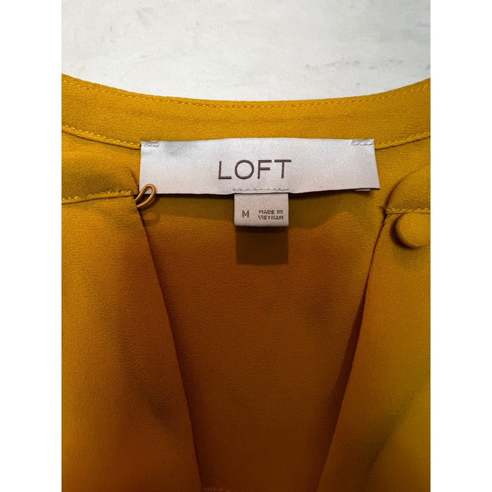 LOFT Mustard Yellow Mixed Media Sleeveless V-Neck Shell Top Blouse Medium - Picture 2 of 5